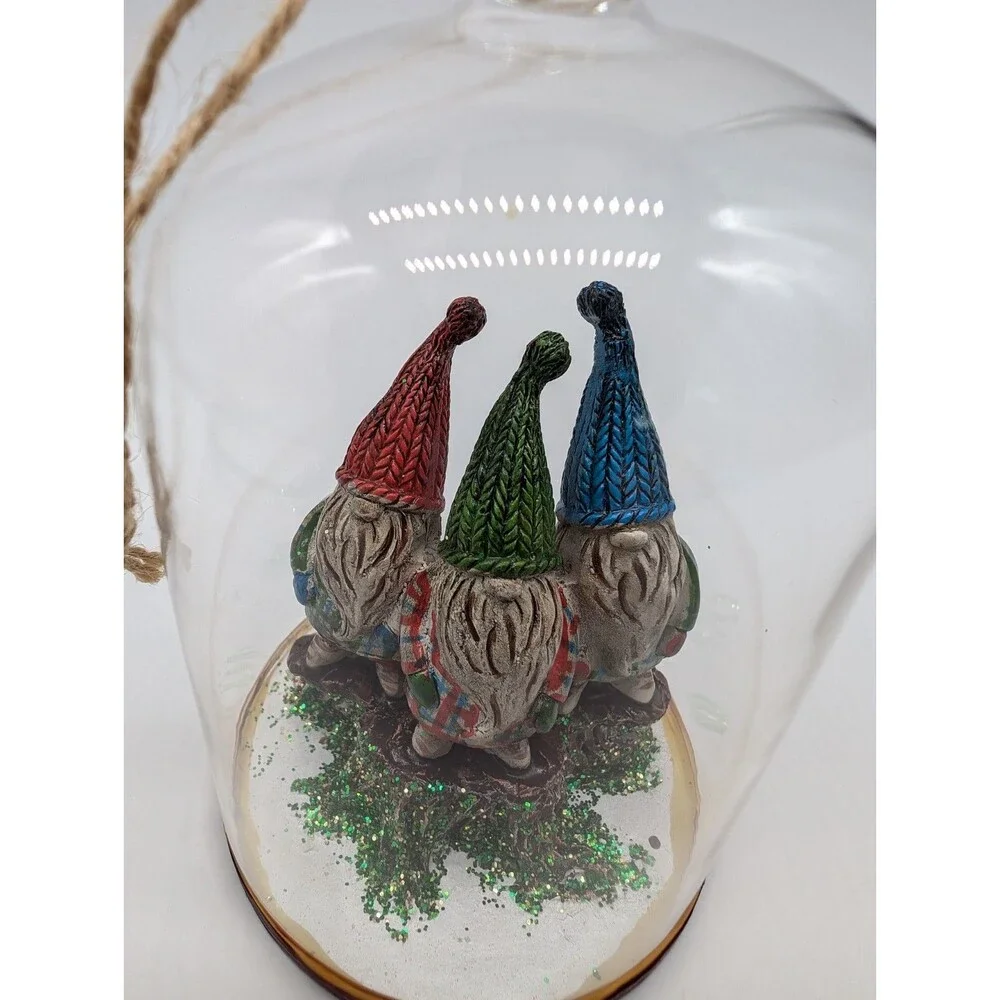 Pottery Barn Gnome Glass Cloche Christmas Tree Ornament Holiday Kitsch